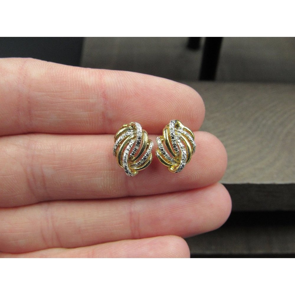 Sterling Silver Fancy Gold Plated Diamond Chip Stud Earrings Vintage Wedding